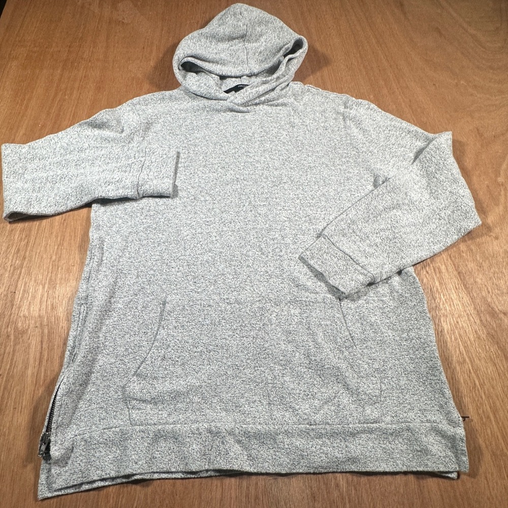 Forever 21 Men Gray Marled Pullover Hoodie Side Zip Pockets Size Large